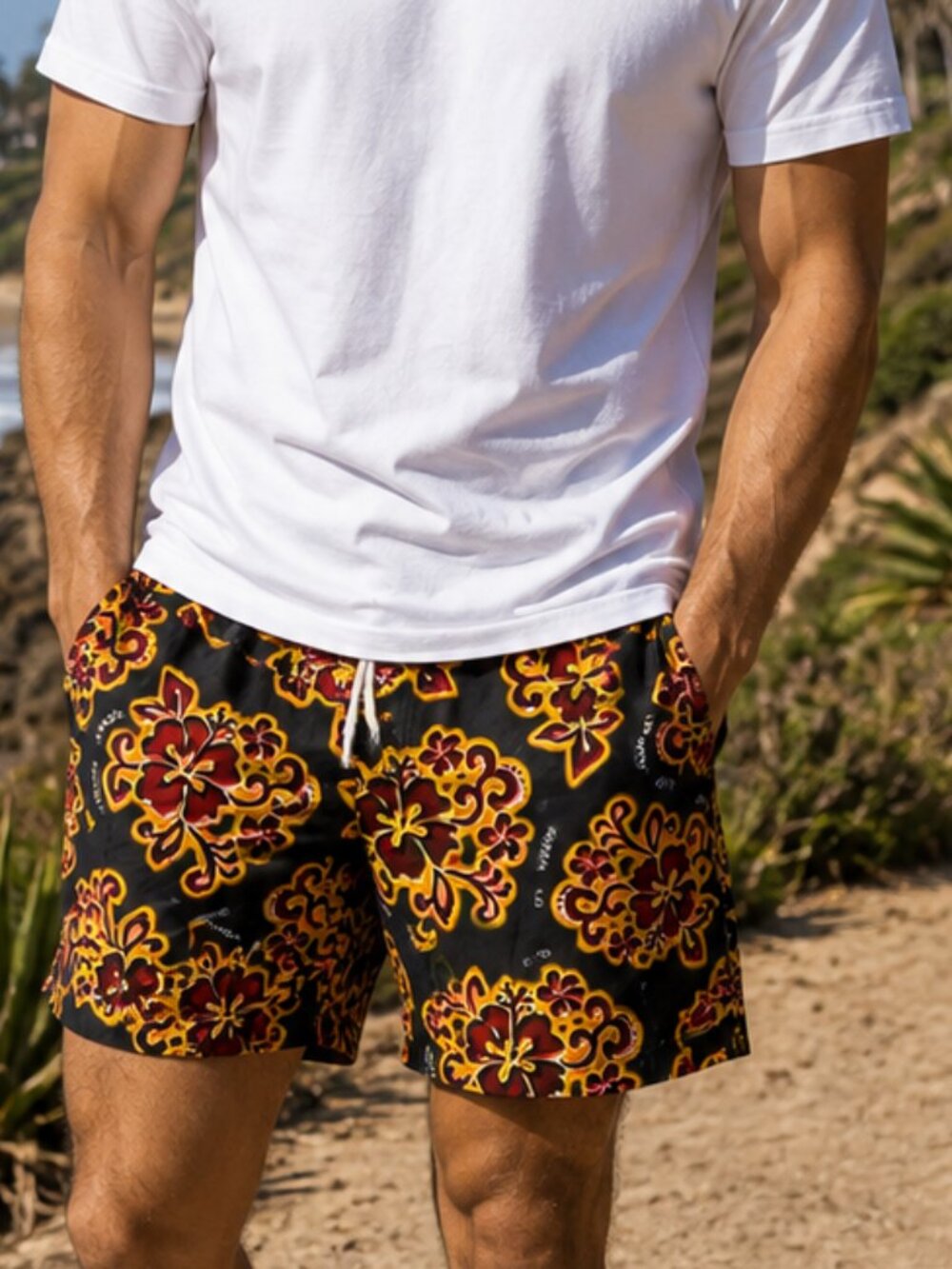 Y2k Tommy Hilfiger Men's Swimsuit Adult medium Floral Tropical Bathing Trunks